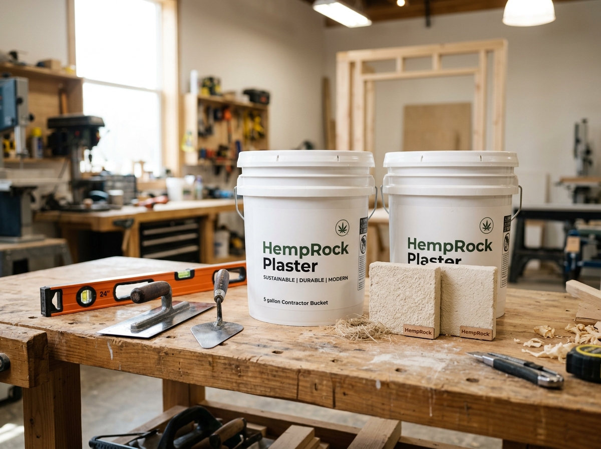 HempRock pre-mixed 5-gallon contractor buckets on job site