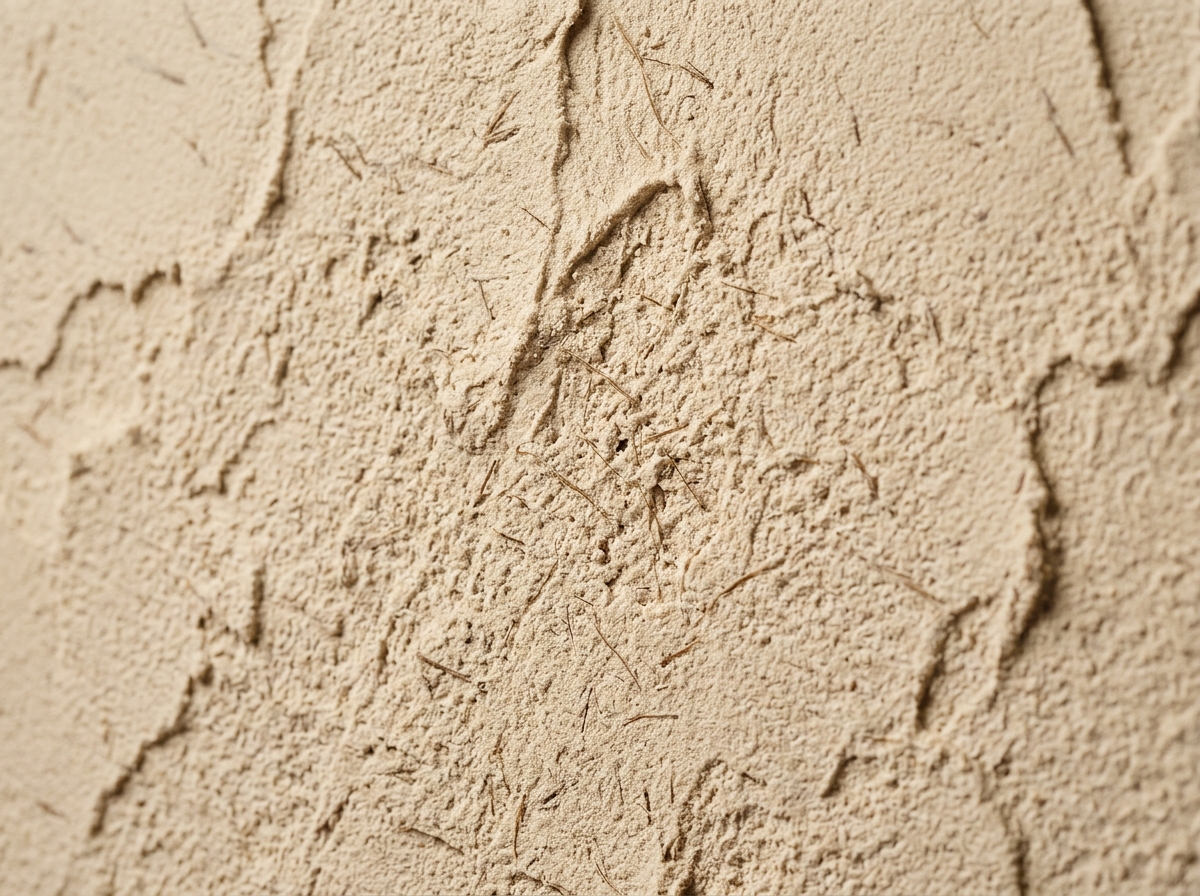 Macro detail of natural earthy hemp plaster finish